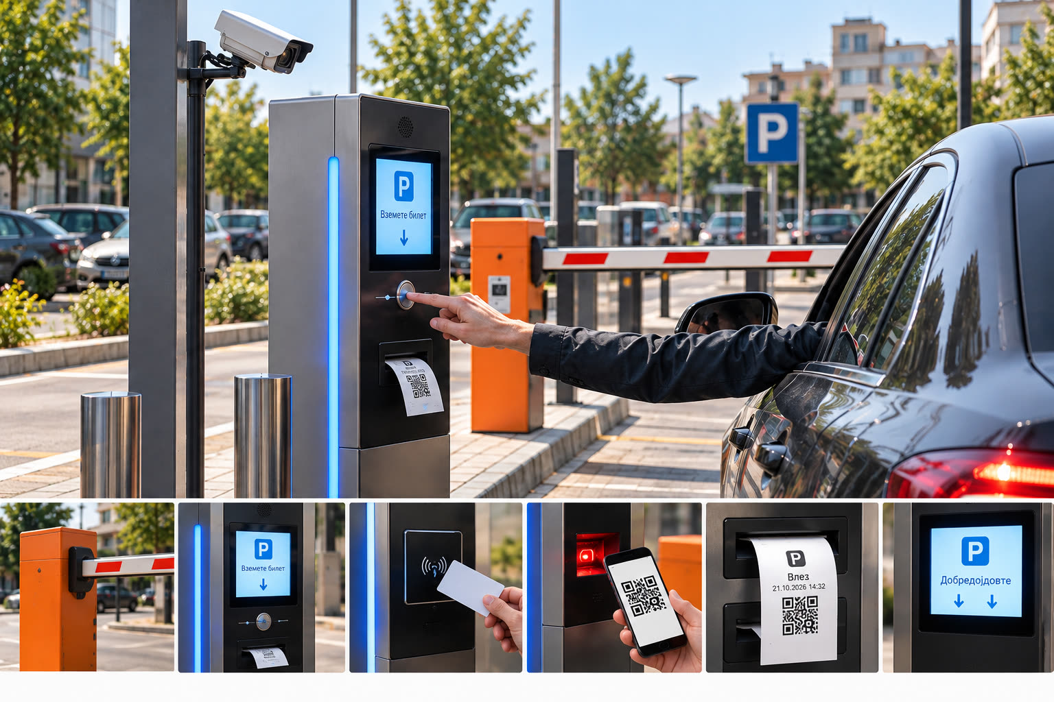 Automated parking access with number plate recognition camera and barrier